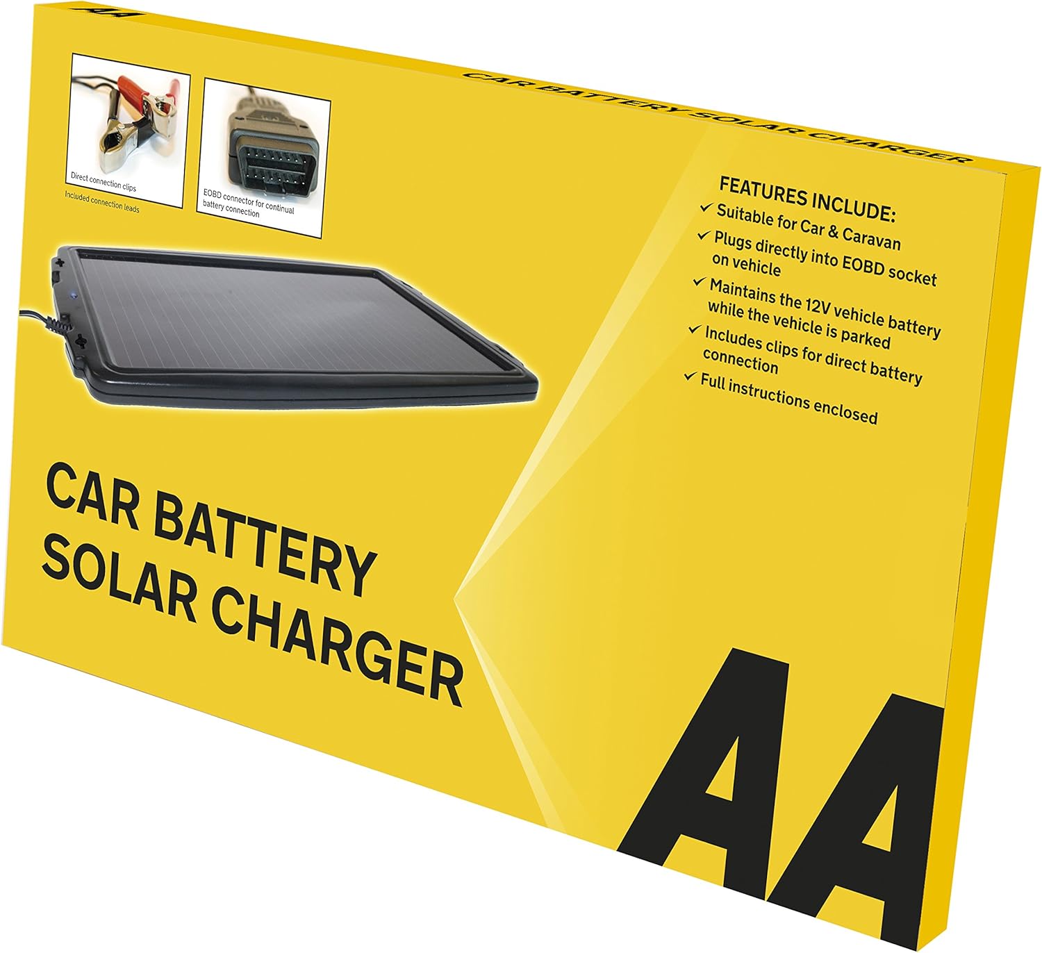 AA Car Battery Solar Charger Maintainer Caravan Motorhome Golf Buggy Motorbike